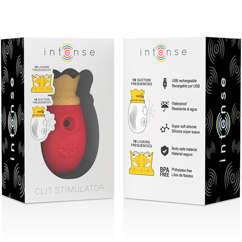 INTENSE - STIMOLATORE CLITORIDEO 10 MODALITÀ DI ONDE STIMOLANTI E LECCATURE - ROSSO