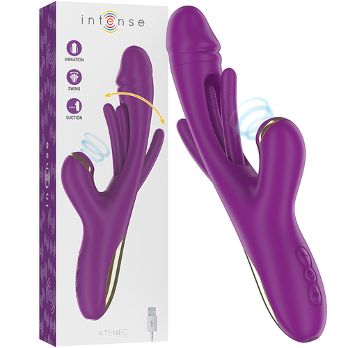 INTENSE - ATENEO VIBRATORE MULTIFUNZIONE RICARICABILE 7 VIBRAZIONI CON LINGUA OSCILLANTE E ONDE STIMOLANTI VIOLA