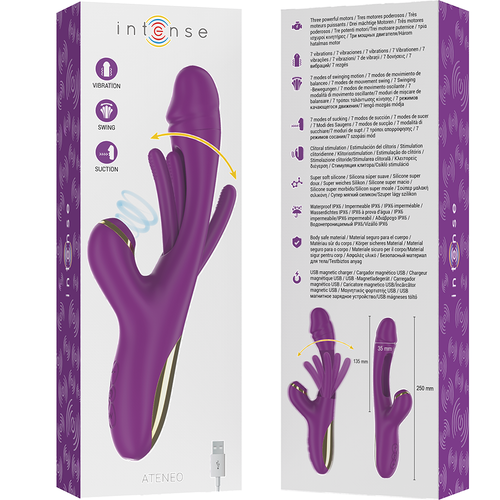 INTENSE - ATENEO VIBRATORE MULTIFUNZIONE RICARICABILE 7 VIBRAZIONI CON LINGUA OSCILLANTE E ONDE STIMOLANTI VIOLA